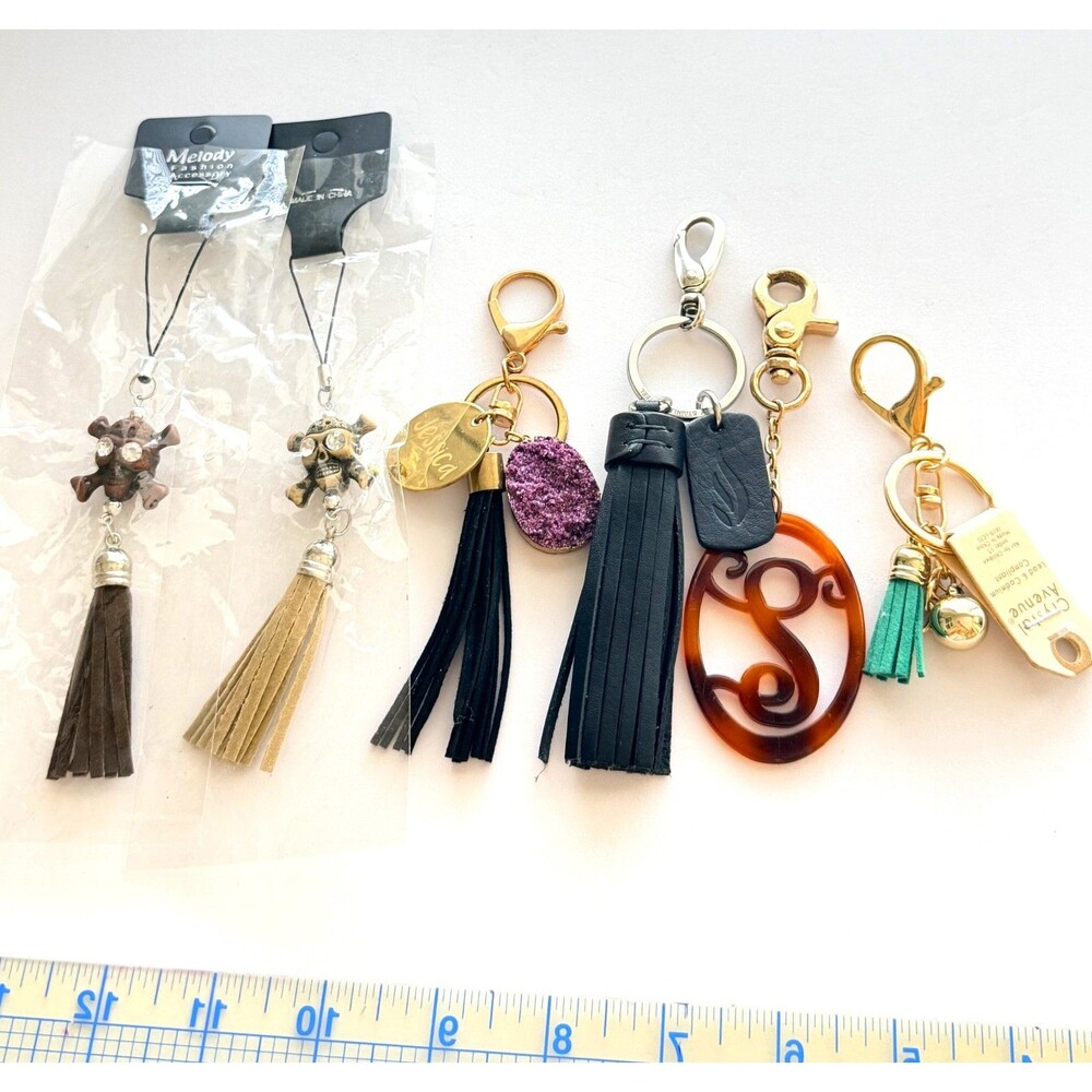 Keychains Bag Charms Lot 6 Monogram Faux Druzy Leather Tassel Crystal Avenue